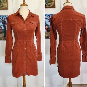 Free People Dynomite Burnt Orange Corduroy Long Sleeve Dress Women's Size XSmall